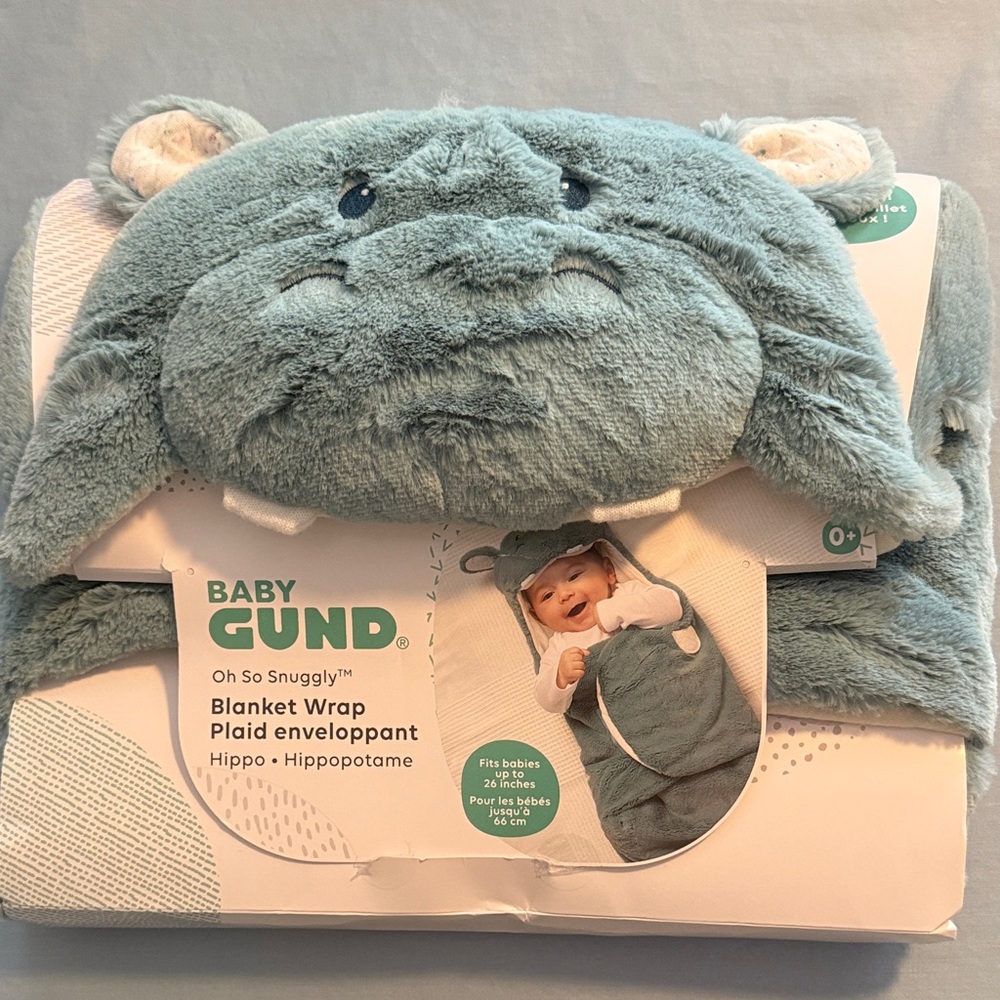 Baby Gund Hippo ultra soft blanket wrap fits newborn to 26” Oh So Snuggly NWT